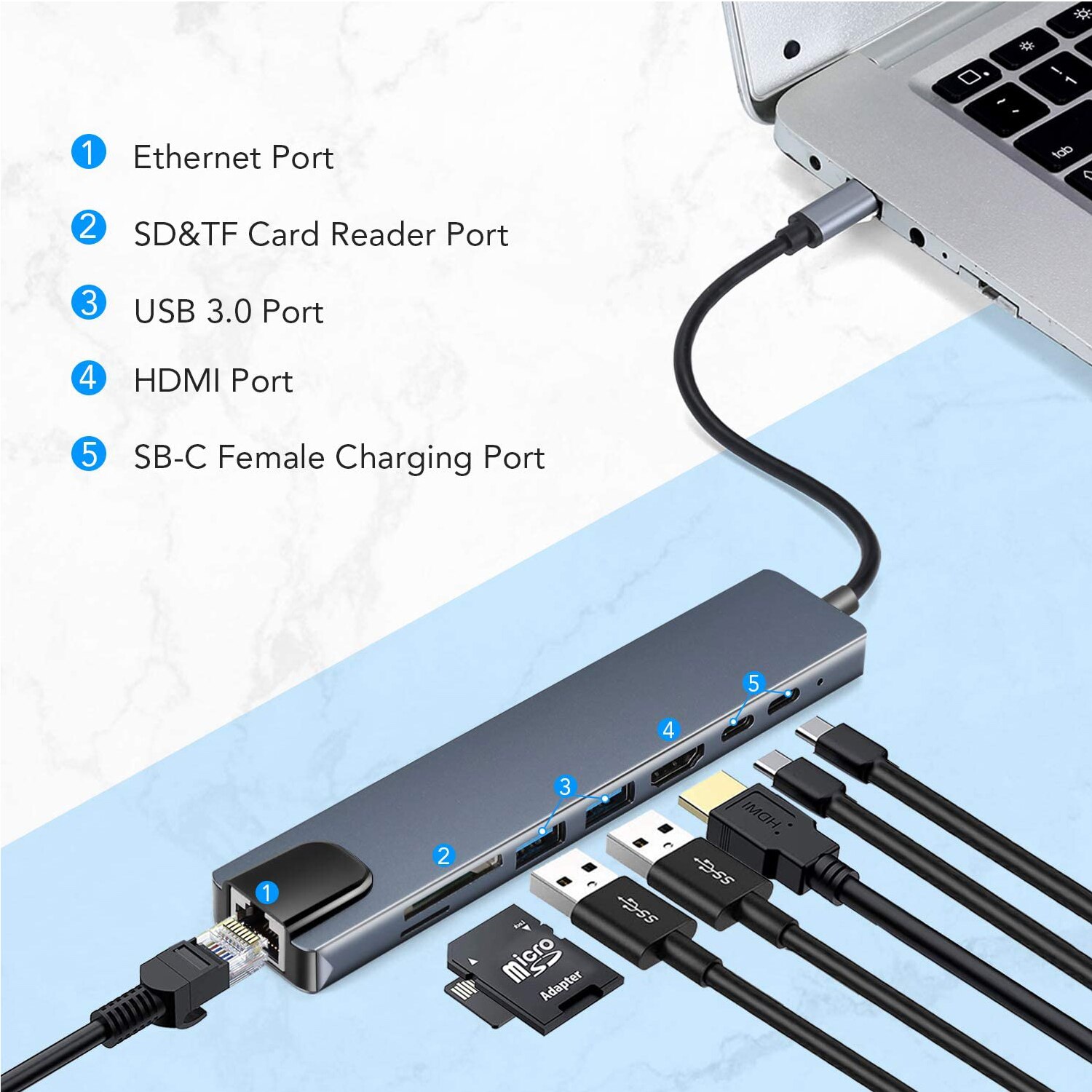 Station d&#39;accueil pour ordinateur portable 11 en 1, adaptateur de station d&#39;accueil de Type c à double HDMI/VGA/USB 3.0/PD/RJ/micro-sd/TF, jusqu&#39;à 87W: 8 in 1