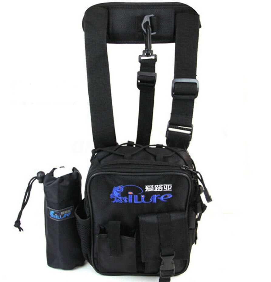 Uk vattentät canvas fiskeredskap väska pack midja skuldra lockspö förvaringsväska: Svart
