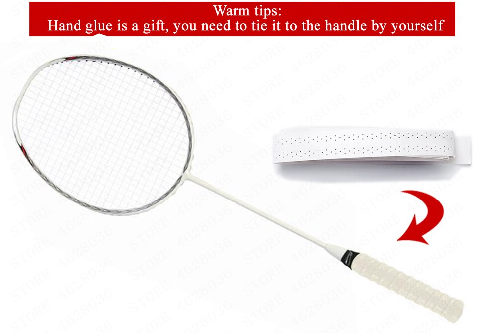 1 stk voksen full karbon badmintonracket lett trening 5u/g4 både offensiv og defensiv streng håndlim racket: Hvit