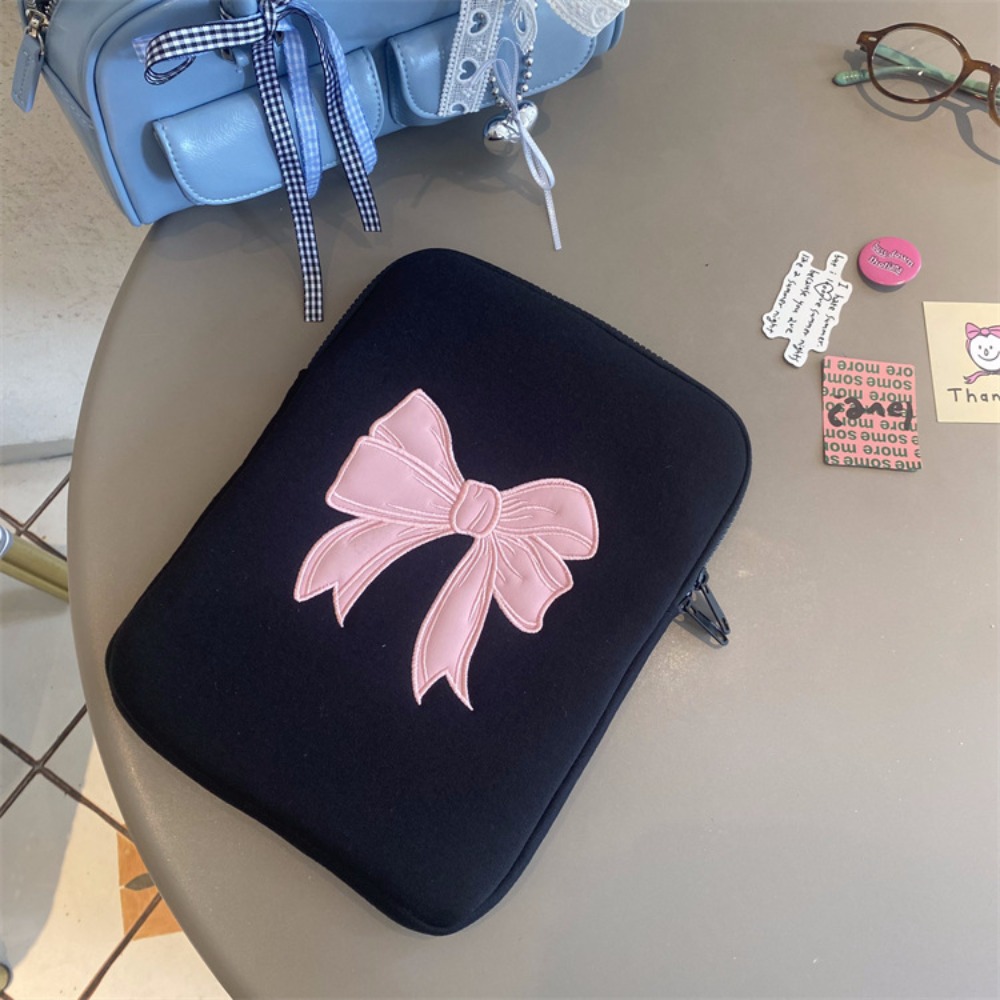 Tablets Bag Pink Bow Tablet Sleeve Bag 11/13/15 Inch Protective Laptop Pouch Black Embroidered Computer Storage Bag School