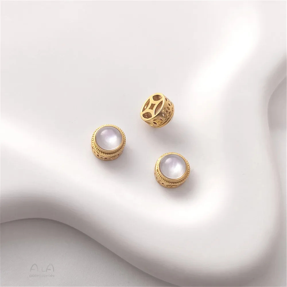 Cuentas de transferencia con incrustaciones de ópalo de imitación, accesorios de joyería hechos a mano, oro mate, chapado en cobre, Retro: Bronce antiguo plateado