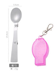 Kampeer opvouwbare lepel vork buiten servies keuken roestvrij staal zak schep drinkbaar onderbroek schattig roze eetgerei: Roze lepel