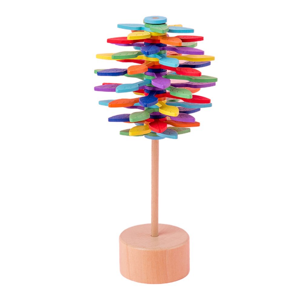 Wooden colorful rotating rod decompression toy lollipop office decompression game mood fine tuning toy children's: Color leaf style