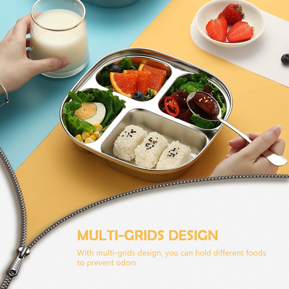 Stainless Steel Divided Plate Student Food Storage Plate Multi-grid Food Plate