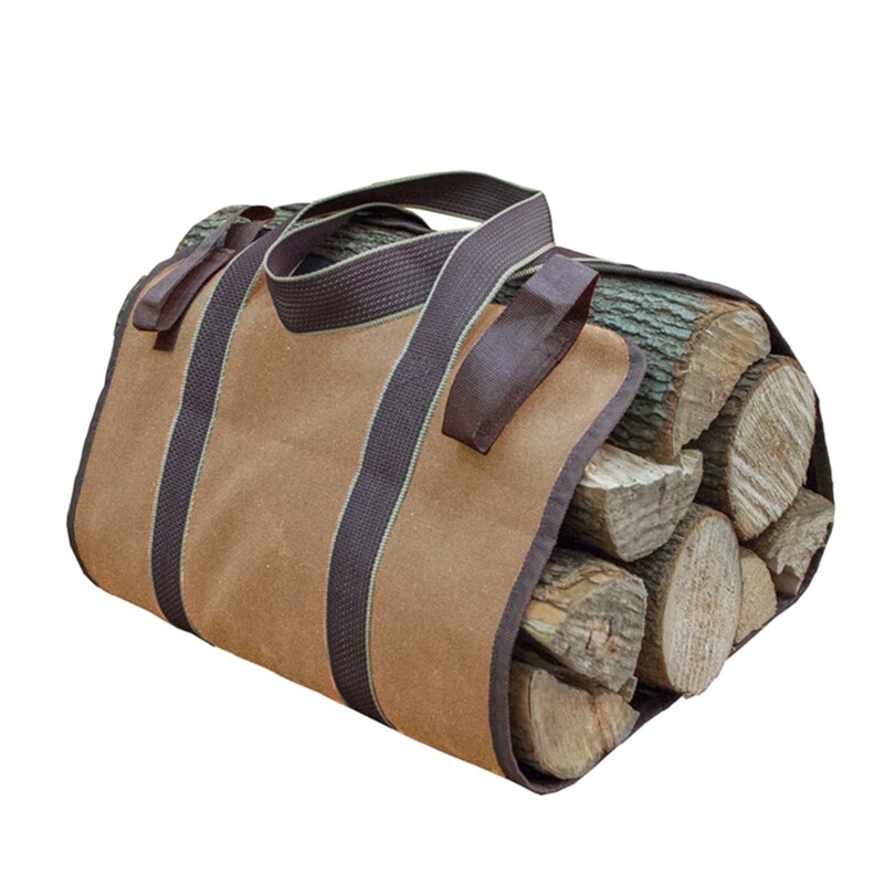 Supersized Canvas Firewood Wood Carrier Bag Log Camping Outdoor Holder Carry Storage Bag Firewood Carrier: brown