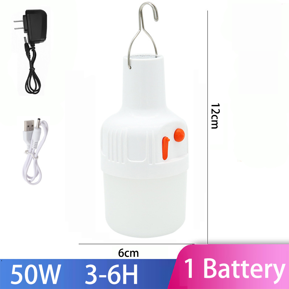 Portable Camping led Light Bulb Rechargeable Emergency Lights LED Battery Tent Solar Outdoor Lantern Lighting for Patio Garden: 50W 1Battery / EU