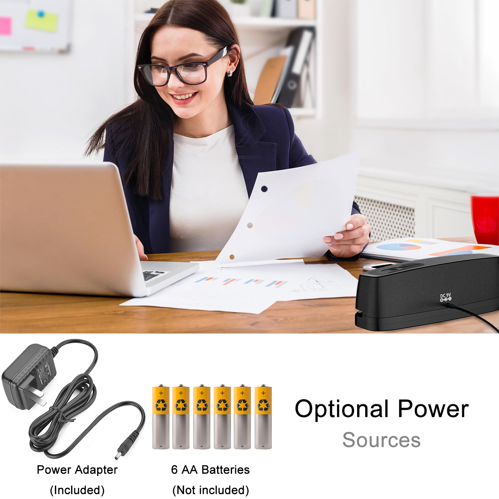 Elektryczny dziurkacz Orzeł z 3 otworami, dziurkacz robić papieru oszczędzający siłę, pojemność 20 arkuszy, zasilanie AC lub bateryjne, dom, szkoła, artykuły biurowe