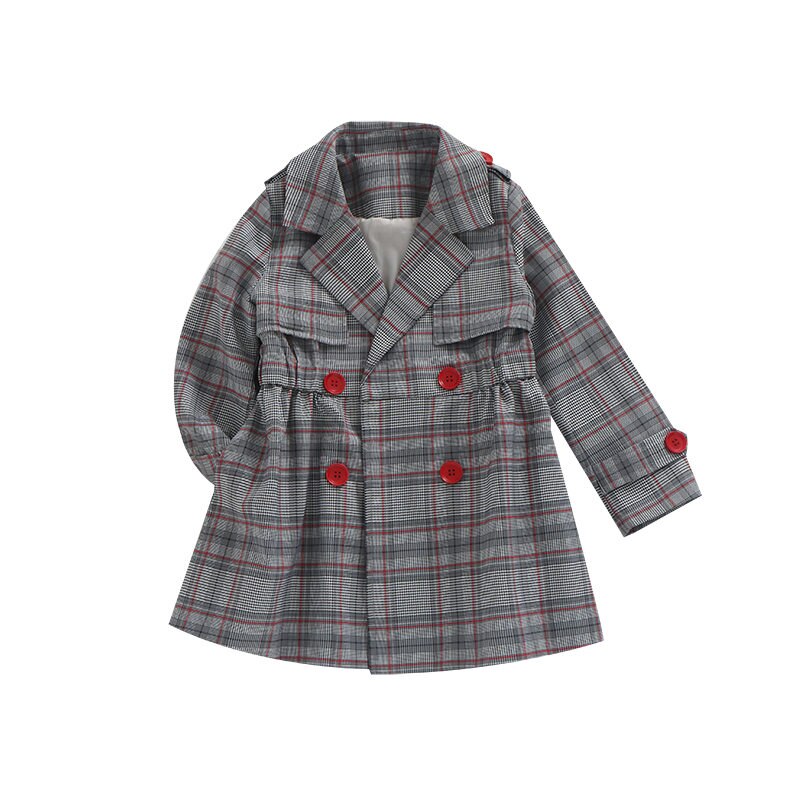 Kids Girl Overcoat Plaid Double-breasted Coat for Girls Teens Autumn Jacket Long Outerwear Children Windproof 4-13 Years