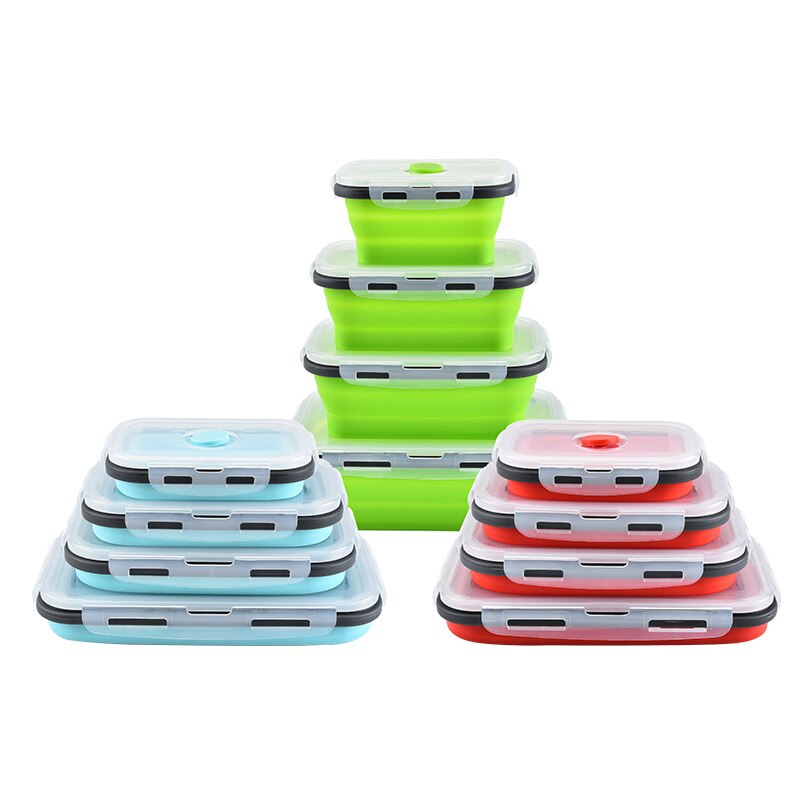 3/4Pcs Foldable Silicone Food Lunch Box Set Fruit Storage Refrigerator Fresh-Keep Container Dinnerware Conveniently Kitchen Box