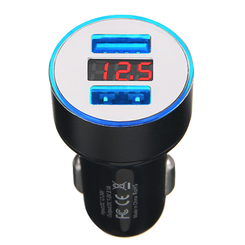 5v 3a -ladegerät mit digitalanzeige, 2 anschlüssen, schnellladefunktion, kfz-lkw-adapter, handy-ladestecker, usb-zigarettenanzünder