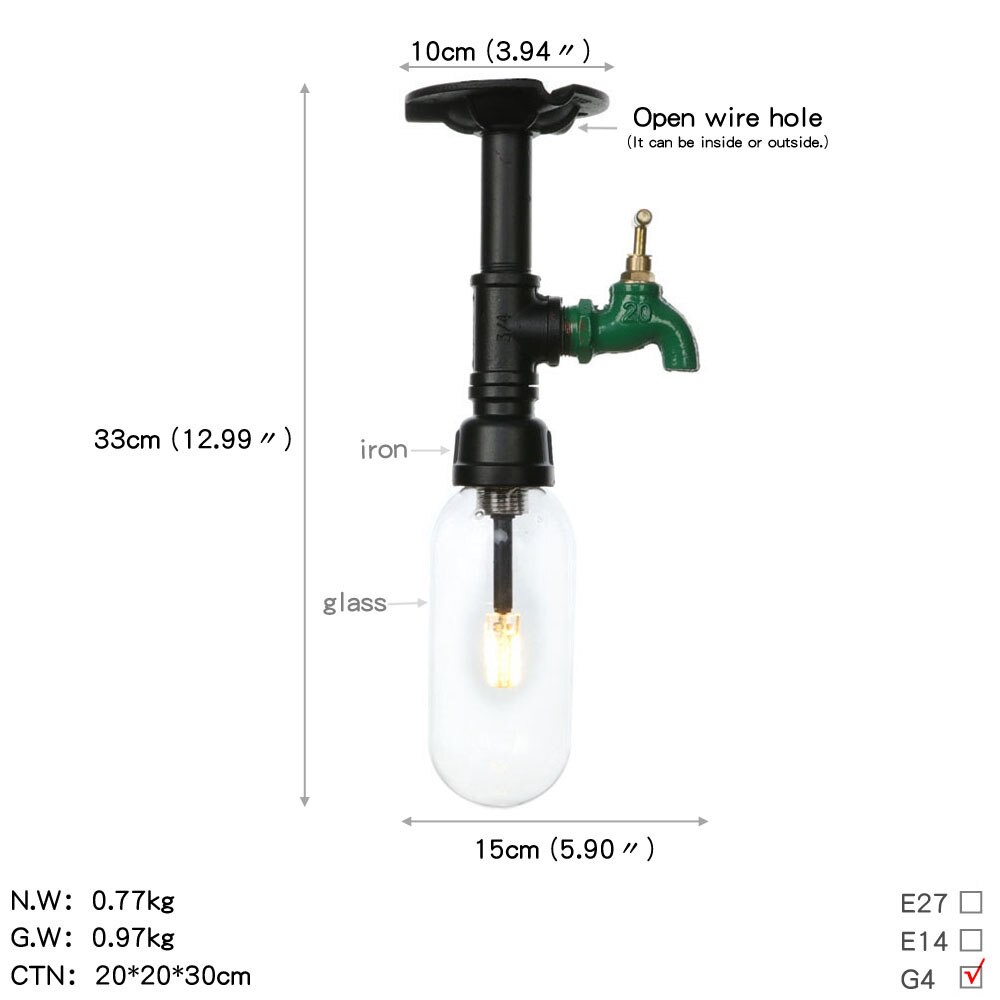 Retro Industrie Decke Licht Vintage Schwarz Wasser rohr Lampe sind Glas lampenschirm Lampen wohnzimmer schlafzimmer Lichter Hause Licht: 19