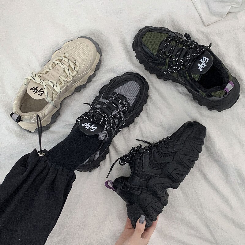 Chunky sneakers dam platta skor kvinna platå sneakers för dam skor trend casual sneaker tenis kvinna solid