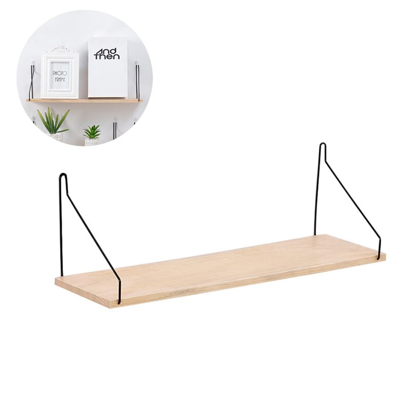 Nordic Wooden Wall Shelf Iron Partition Board Bedroom Tv Wall Hanging Storage Shelf Rack For Home And Living Room Decoration: Default Title