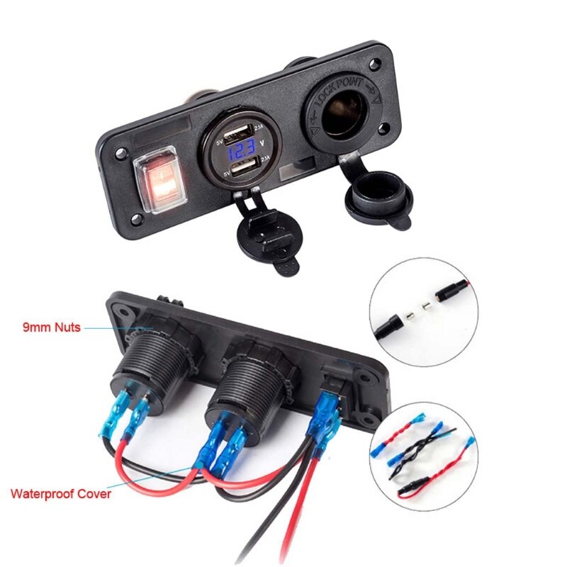 Auto Boot Truck 12V 24V 2 Usb Charger Voltmeter Schakelaar Sigarettenaansteker: BL