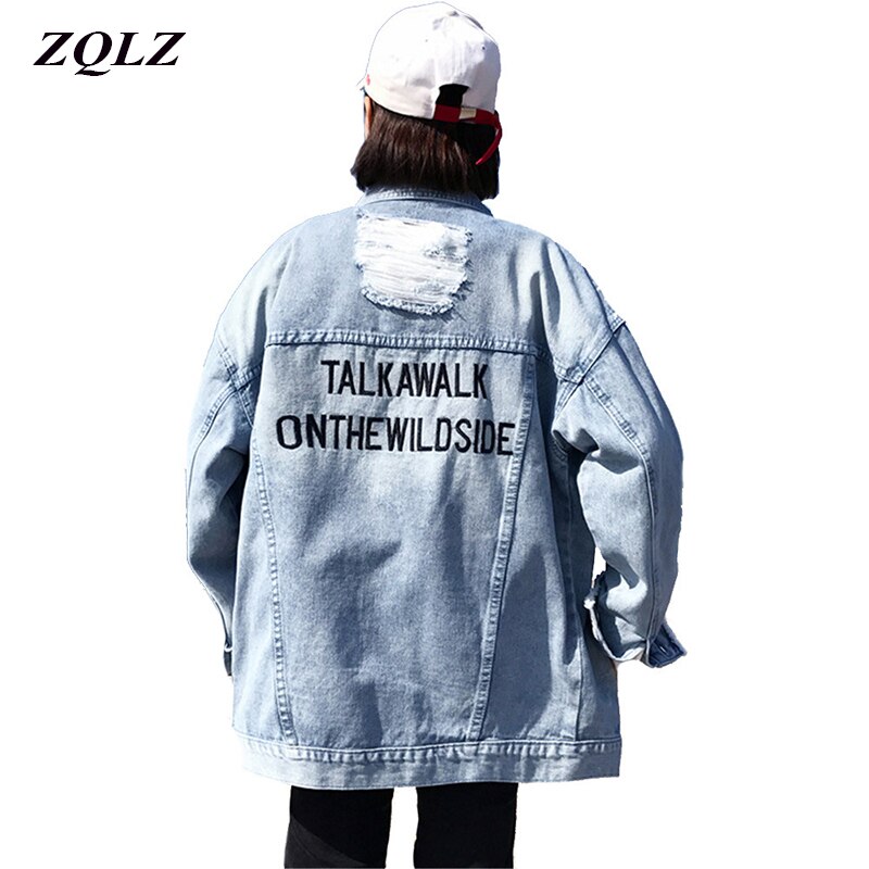 ZQLZ printemps Denim veste femmes nouvelle broderie lettre simple boutonnage Vintage décontracté automne manteau Mujer