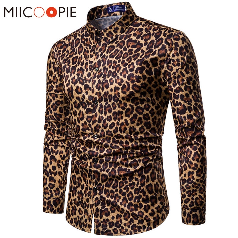 Chemise à manches longues pour Homme, tendance boîte de nuit à imprimé léopard, de , pour les fêtes, décontracté