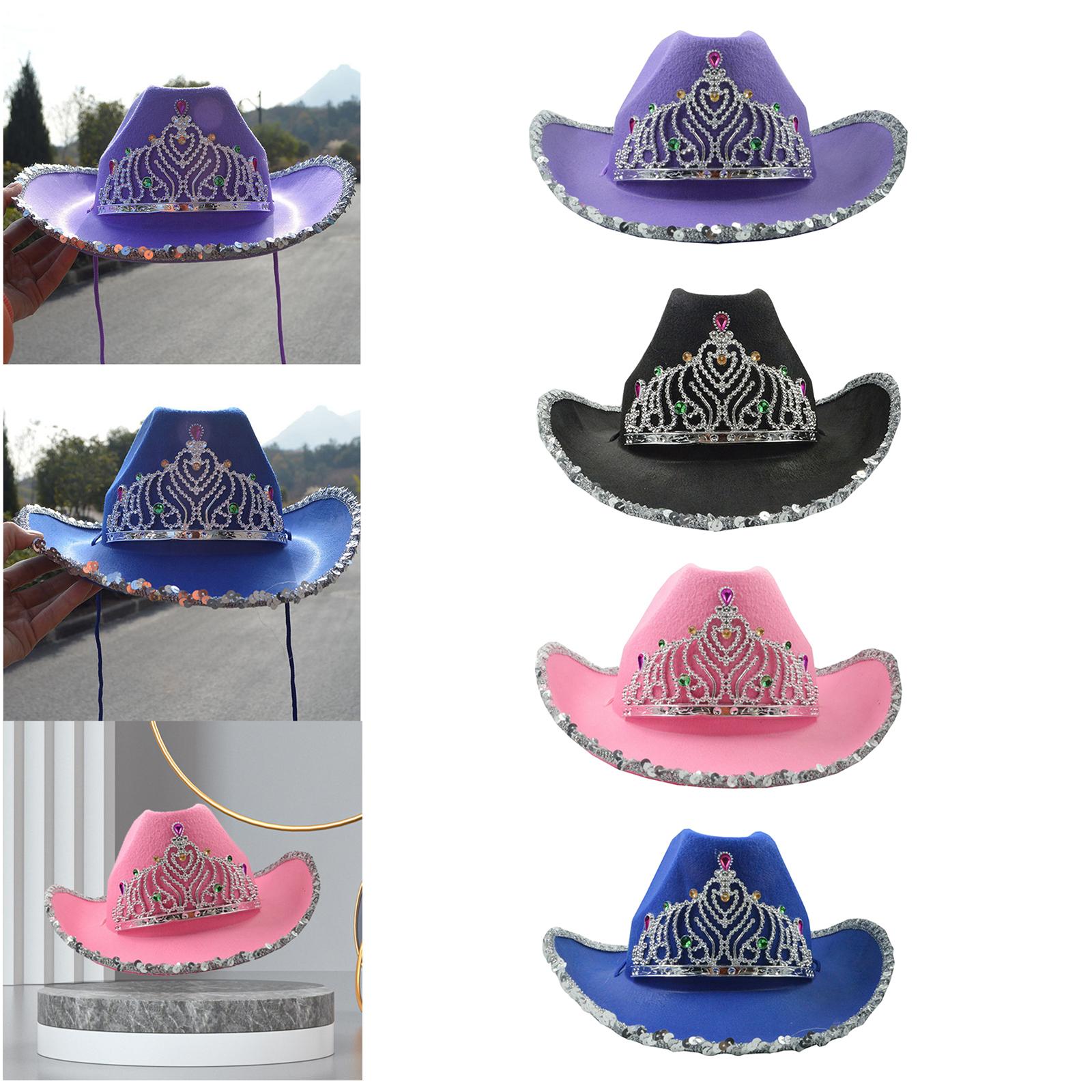 Cowboy Cowgirl Hat with Crown Wide Brim Feather Halloween Theme for Party Accessory Cosplay