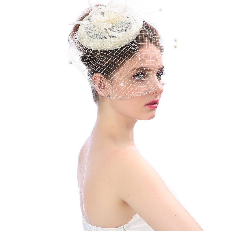 Tocados Sombreros para mujer Beige y negro, tocado de sombrero de boda, tocado de sombrero, tocado de malla para boda, accesorios nupciales