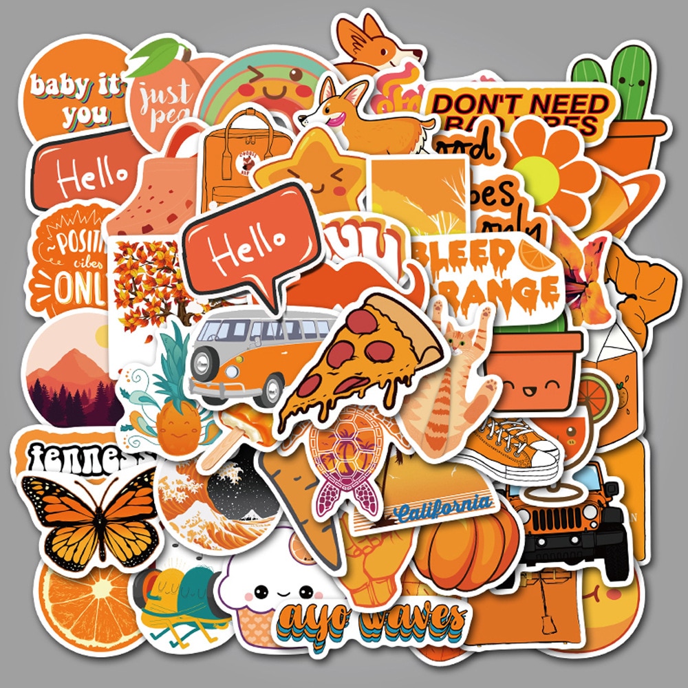 50PCS/set Warm Orange Vsco Stickers Summer Pizza Fruit Pegatina For Laptop Skateboard Suitcase Girl Waterproof Decal Sticker