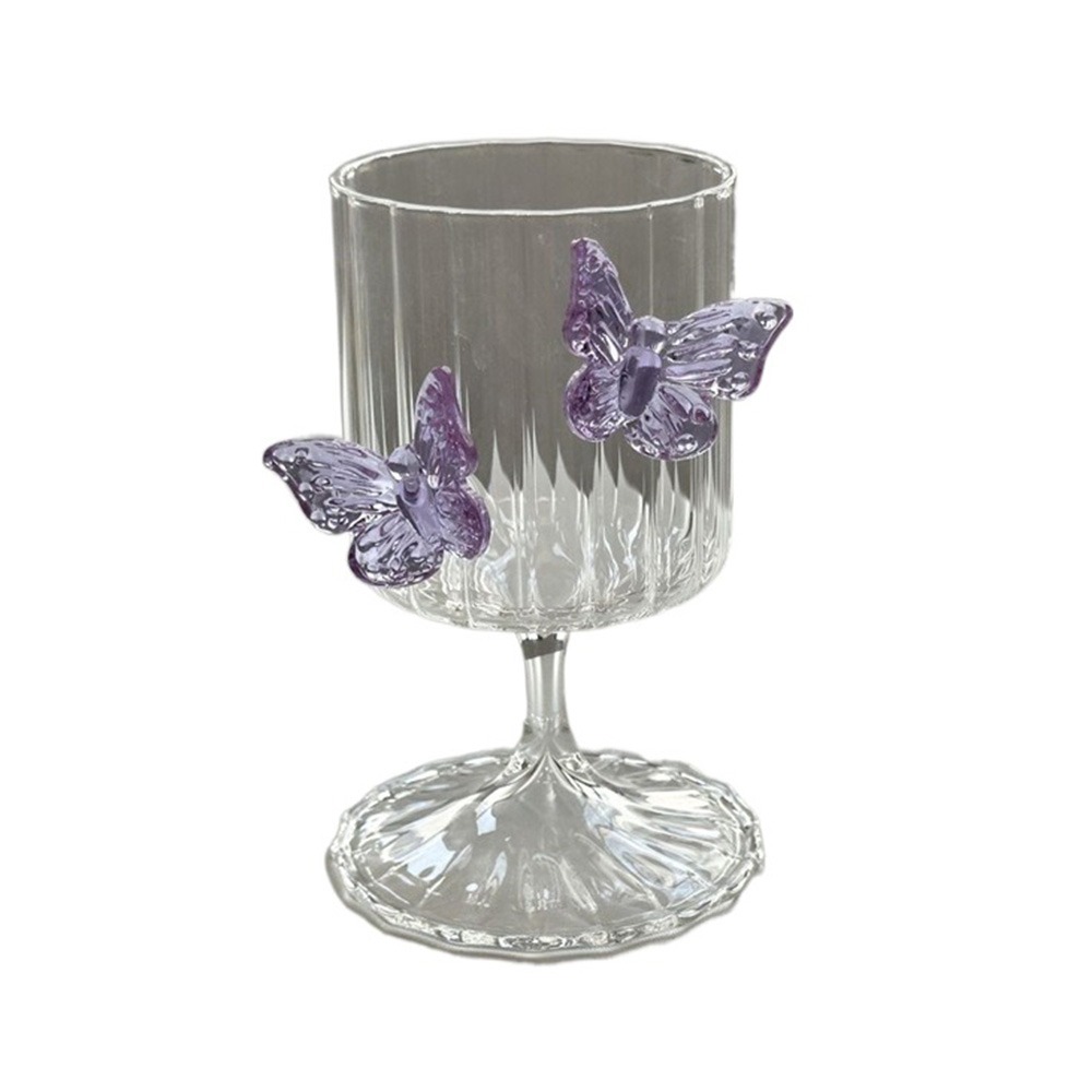 Light Luxury Glass Goblet With Butterfly Ornament Heat-Resistant Stripe Wine Glass Household Cold Drink Glasses Party Supplies: Yellow