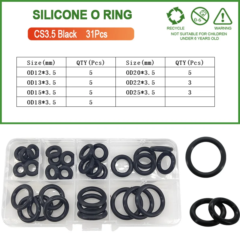 Silicone Seal Rings Set Pressure Washer Spacer Rubber O-ring Plumbing Gasket Oil Resistant nbr O Ring High Temperature Oring Kit: green