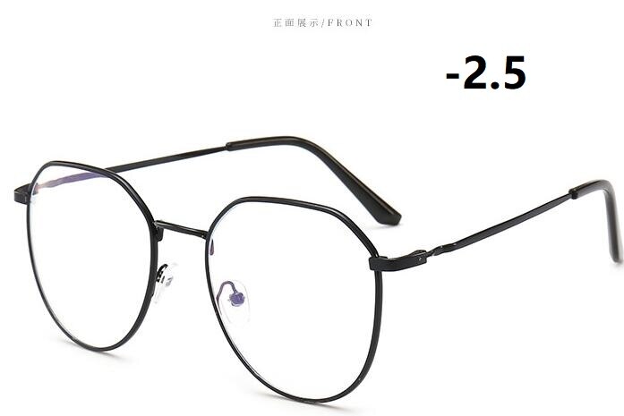 -1-1,5-2-2,5-3-3,5-4-4,5 myopie Brille Frauen Männer retro Metall Rahmen Platz Studenten Myopie Gläser Rahmen Für Neue: Schwarz -2.5