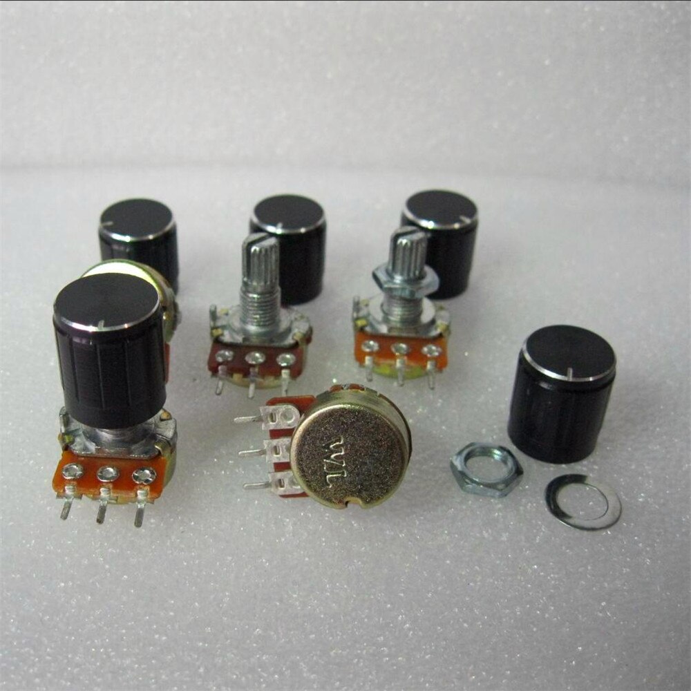 10pc WH148 B100K Adjust volume size Linear Potentiometer 15mm Shaft With Nut And Washers And 10pc aluminum knob