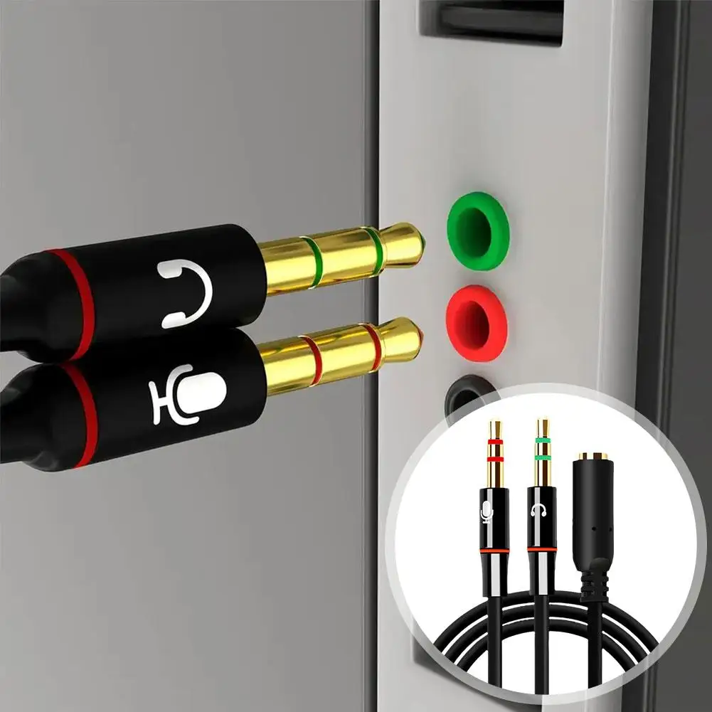 Hörlursmikrofon ljudomvandlare splitter för dator 3.5mm hona  to 2 dubbel 3.5mm hane hörlursmikrofon ljud y-splitter