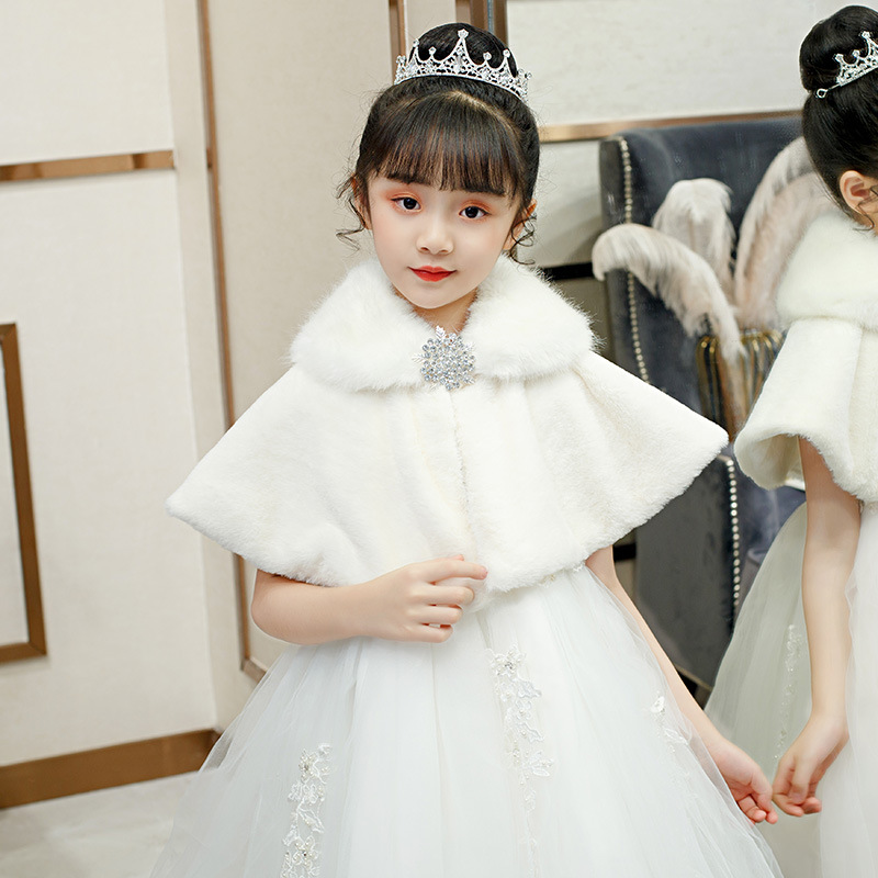 Châle en fausse fourrure pour petite fille, blanc ivoire, robe de soirée de mariage, gilet épais en peluche, formel et pour enfants: 4T-8T