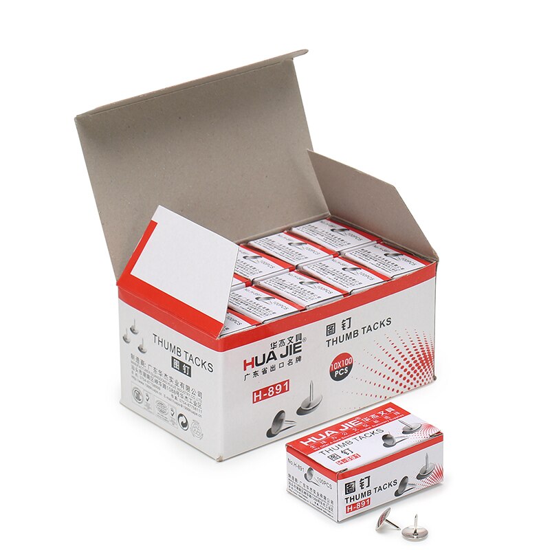 Metal Thumb Tack Standard Pin 1000Pcs/Box Notes Letters Paper Nail Cork Board Fixing Pushpin School Office Binding Supplies H891