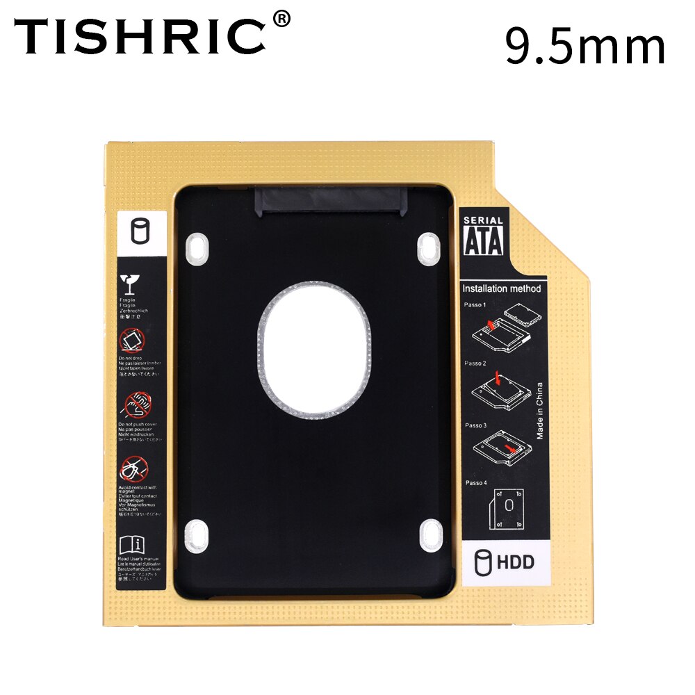 Tishric Hdd Caddy 9.5Mm/12.7Mm Voor 2.5 "Ssd Hdd Case Optibay Universele Aluminium Sata 3.0 Harde schijf Behuizing Adapter Voor Laptop: Gold 9.5mm