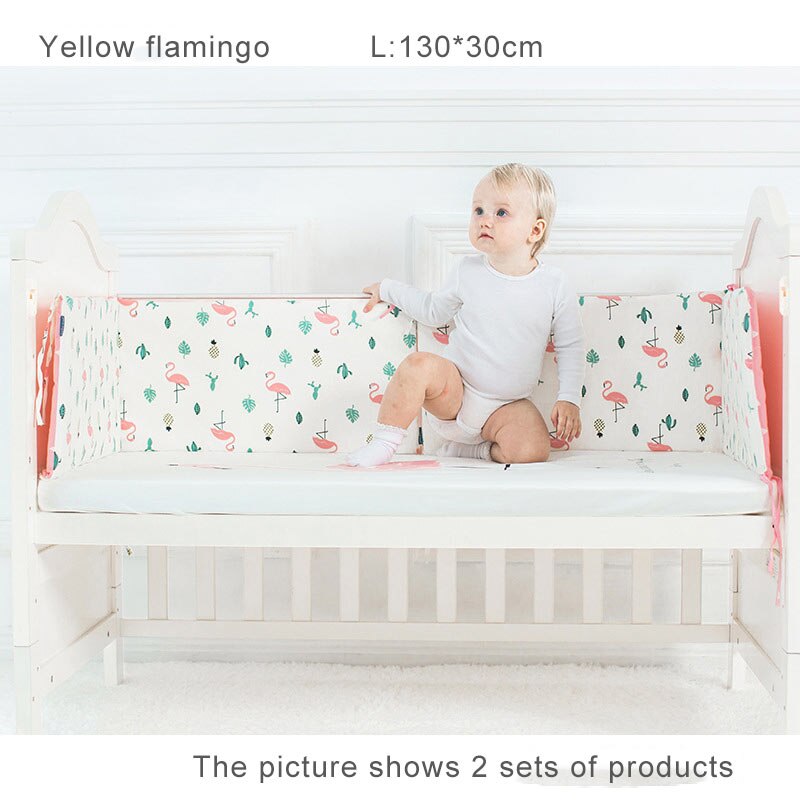 2 stks/set Babybedje Bed Dikker Bumpers Katoen Cartoon Veiligheid Bed Rond Kussen Cot Protector Kussens Pasgeborenen Bumper Room Decor: flamingo L