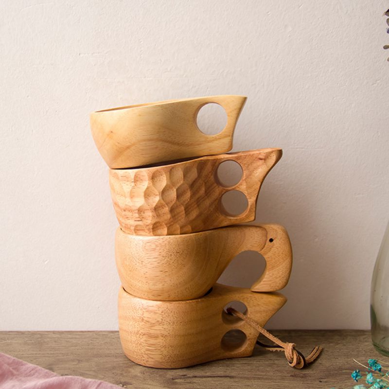 Träkopp te kaffe mugg bärbar utomhus naturlig trä dricksmjölk kopp med handtag heminredning drinkware kuksa kasa tekopp