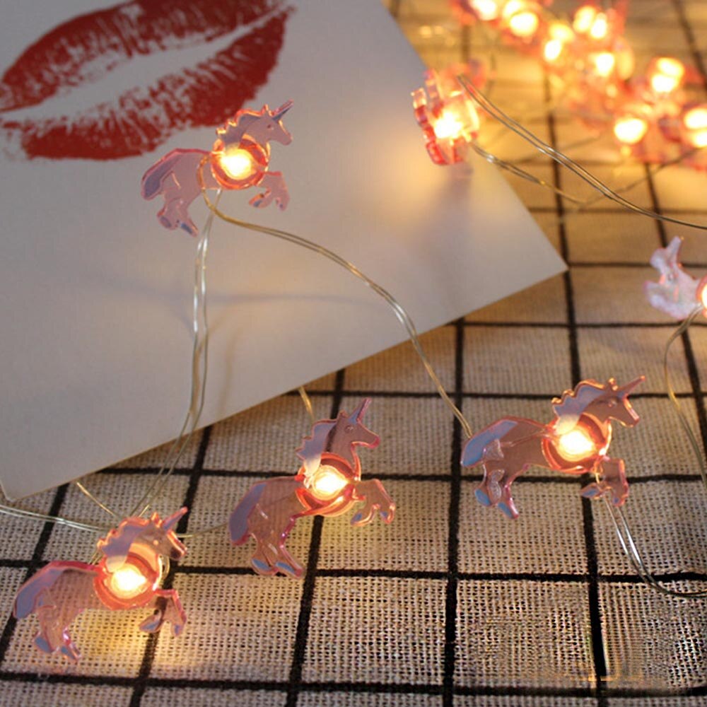 Guirnalda de luces 20 piezas luminosas hawaianas para decoración de fiestas, flamencos, unicornios, Cactus, suministros para LED en forma de piña: unicorn