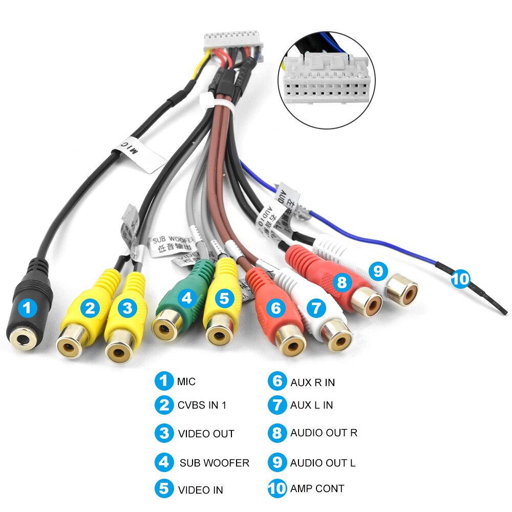 Podofo autoradio sortie RCA câble adaptateur Aux avec Microphone externe