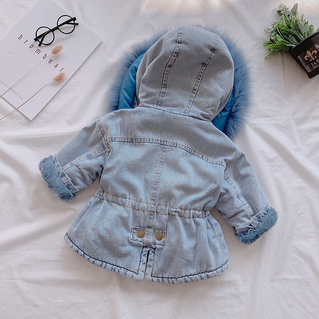 Winterjas Voor Meisje Peuter Kids Baby Meisjes Hooded Faux Fur Fleece Warme Dikke Denim Jas Uitloper Wollen Jas Houden warme Dikke Jas