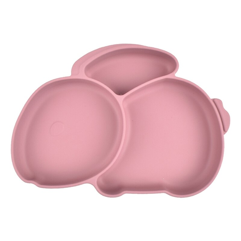 Baby Suction Bowl Divided Dinner Plate Infants Learning Feeding Dish Non-toxic BPA-Free Silicone Solid Color Cute Cartoon: Y19