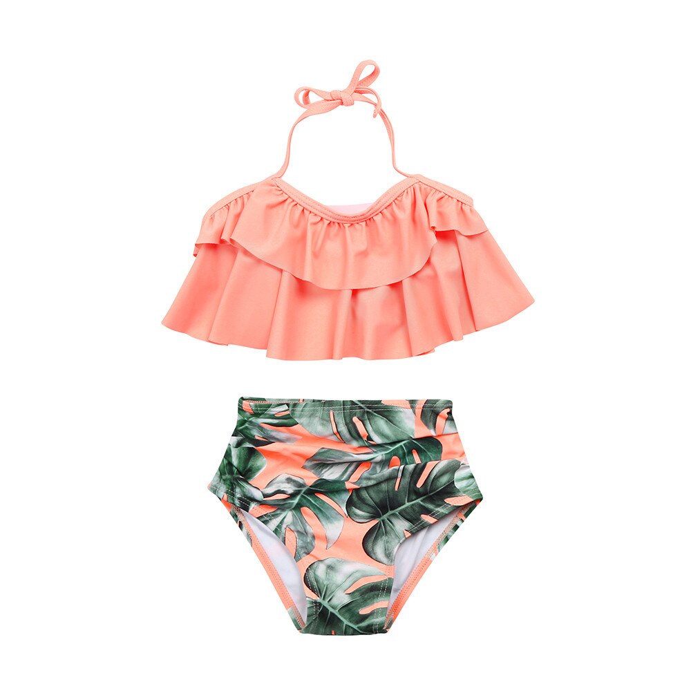 Badpak Meisjes Twee Stukken Badmode Kids Kinderen Ruches Print Bandage Badmode Badpak Bikini Set Outfits AP2