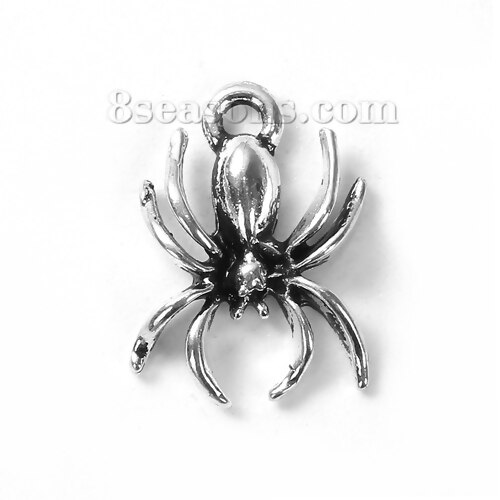 Doreenbeads Zink Gebaseerde Legering Charms Halloween Spider Animal Zilver Kleur Hangers 18Mm (6/8 ") X 13Mm (4/8"), 30 Pc: Default Title