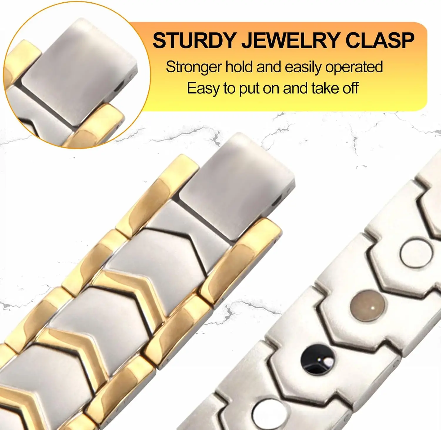 ARADOO Pulsera magnética de acero de titanio para hombres Pulsera de minerales de acero inoxidable de joyería