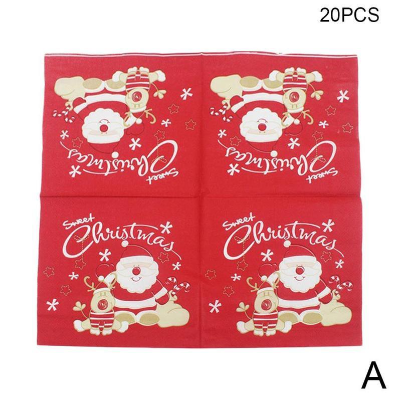 20 pièces/lot serviettes de Table de noël tapis en tissu imprimé Santa Tree bois pâte papier joyeux noël décor cuisine noël Table serviettes: A