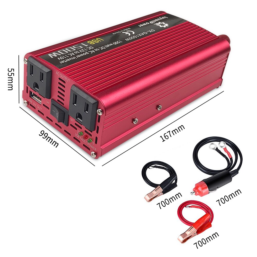 Car Inverter 1500W DC 12V to AC 110V/220V 230V dual 3.1A USB Charging Adapter Converter Universal US Socket Solar Power