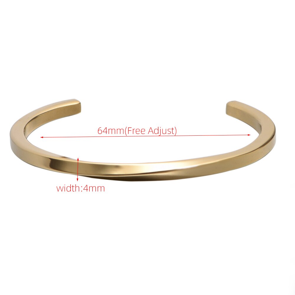 Eenvoudige Classic Bangle Roestvrij Stalen Armband Mannen Gouden Armbanden Zwarte Manchet Bangle Voor Vrouwen Type C Twisted Bangle Sieraden