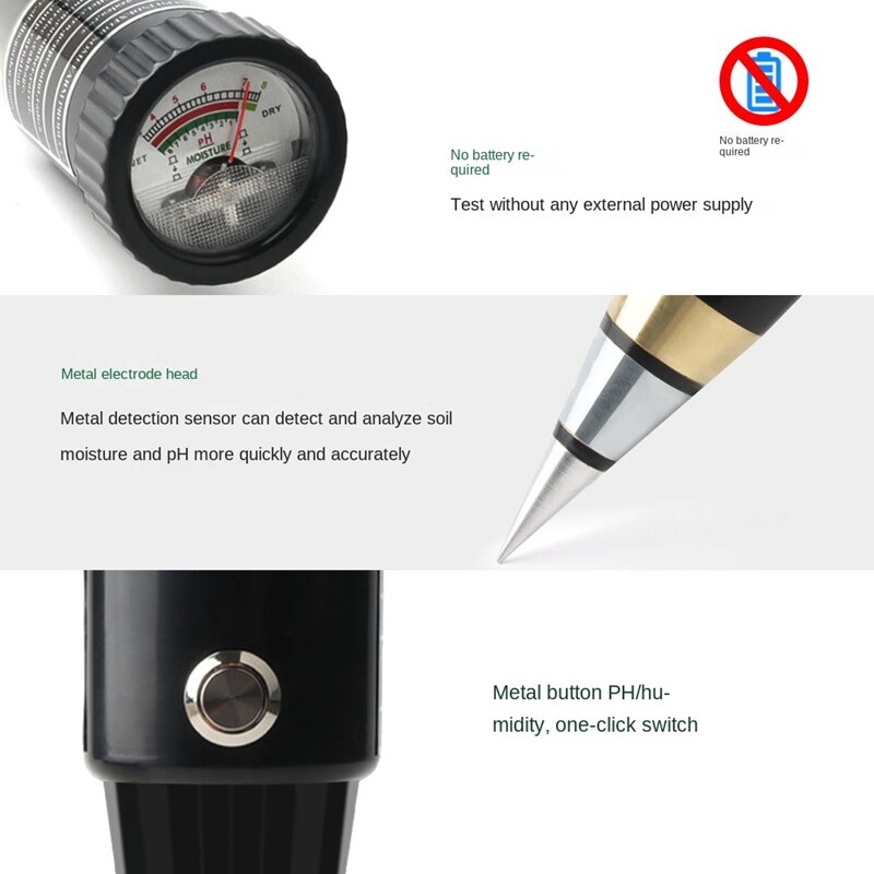 Handheld Soil Moisture PH Meter Acidity Humidity Tester Metal Sensor Probe No Battery Hygrometer Planting Garden Tool