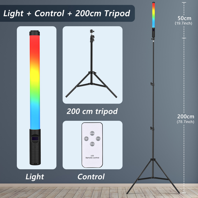 RGB Light Stick Wand With Remote Control Tripod Handheld LED Colorful Lamp With Built-in Rechargable Battery Photography Selfie