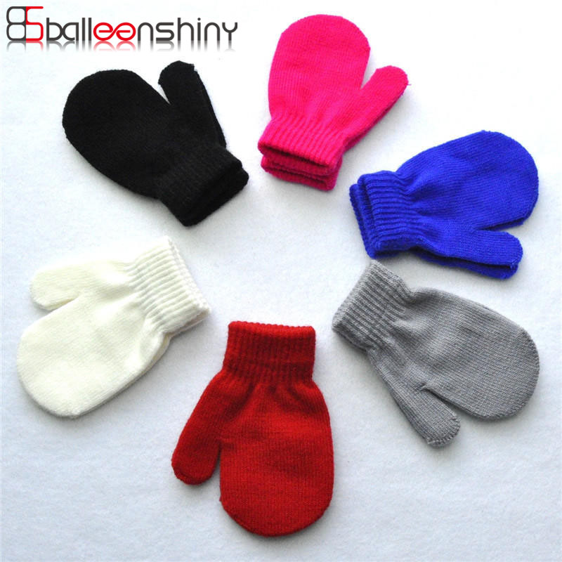 Balleenshiny 1pair Baby Gloves for Boys Girls Solid Winter Kids Warm Gloves Full Finger Glove Knitted Anti Scratch Baby Mittens