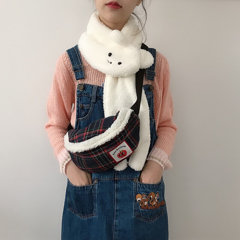 Vinter harajuku sömmar lammull jul pläd plysch axelväska kvinnors söta crossbody torebki damskie bröstväska