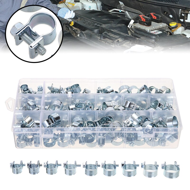 Mayitr 135pcs Galvanized Metal Hose Clamp 8-18mm Screwdriver Hose Clamps for Auto Cooling System Assortment