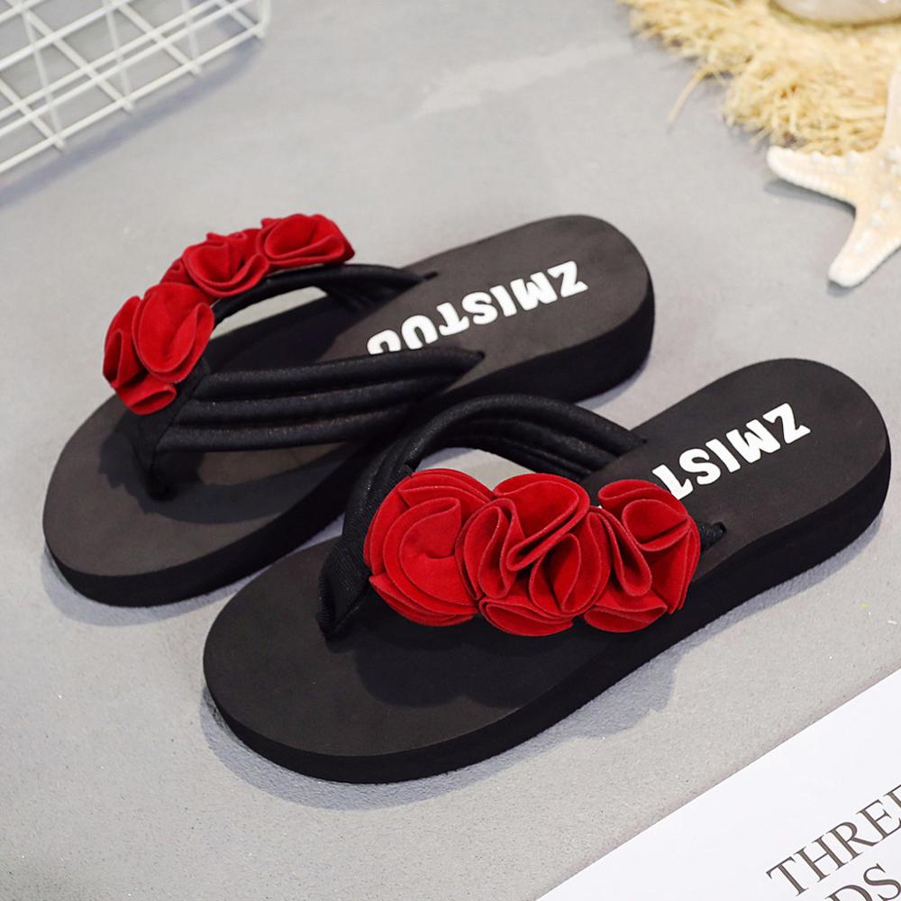30^sandals Summer shoes woman Flower Clip Toe Flip Flops Non-Slip Wedges Beach Slippersкроссовки женские: Red / 38