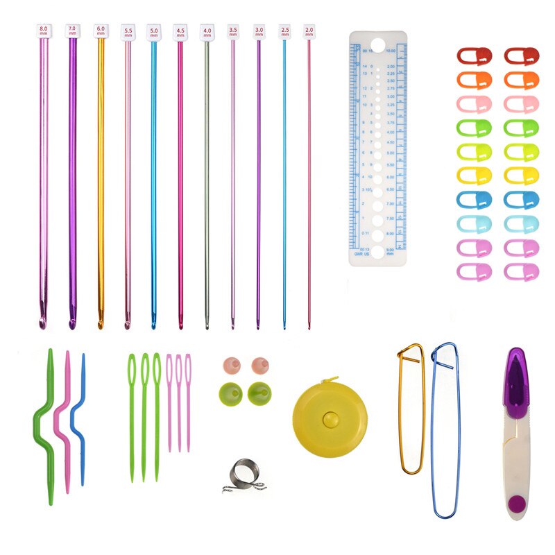 11pcs Tunisian Afghan Crochet Hooks Set Mix 2mm-8mm Aluminum Knitting Needles Set Sewing Tools Kit with Blue Case for Beginners